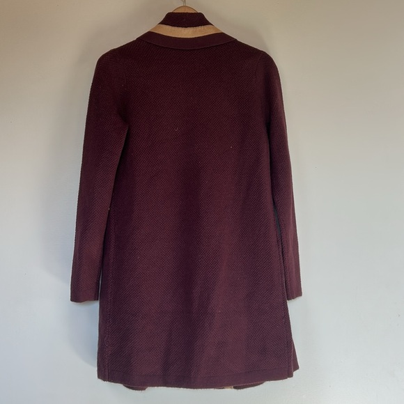 Ann Taylor Maroon Soft Warm Striped Cascading Open Front Long Cardigan small - Picture 7 of 11